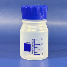 Plastic PP Reagent Bottle, graduated, 100ml, with Blue GL45 Lid, EACH
