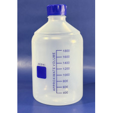 Plastic PP Reagent Bottle, graduated, 2000ml, with Blue GL45 Lid, EACH Plastic PP Reagent Bottle, graduated, 2000ml, with Blue GL45 Lid, EACH