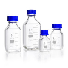  DURAN® GL 32 Laboratory glass bottle, square, clear, with screw cap and pouring ring (PP), 100 ml, EACH