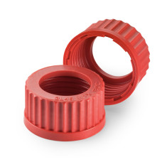  Screw-caps with aperture, GL 45, PBT, red, aperture bore 34 mm, EACH