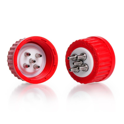 DURAN® Connection Cap System GL 45 with red PBT screw cap, PTFE insert with  3
